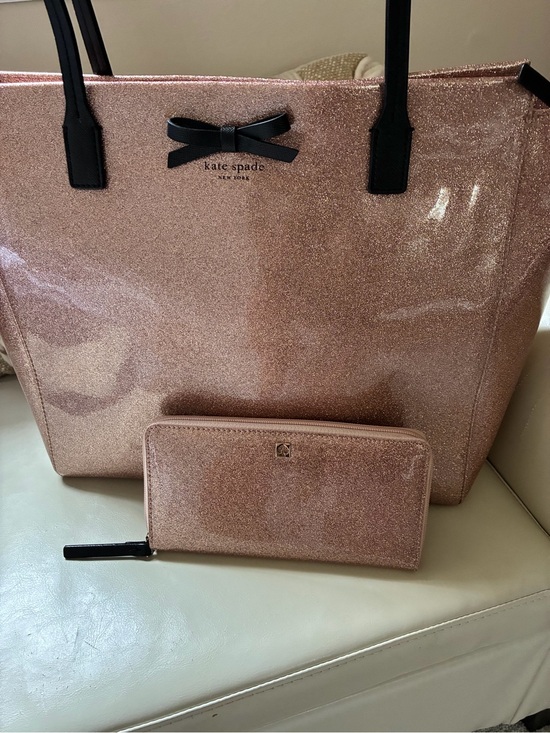 kate spade Handbags - Kate Spade Rose Gold Glitter Tote Bag with Wallet